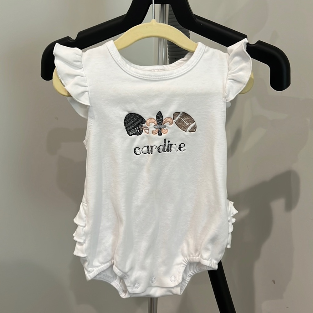 Embroidered Caroline - New Orleans Saints Onesie 12-18 mo